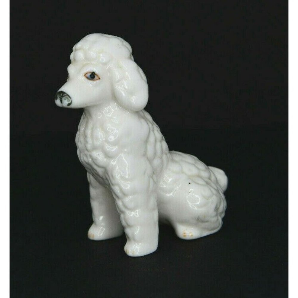Bone China White Poodle Dog Figurine 3 1/2 in Tall